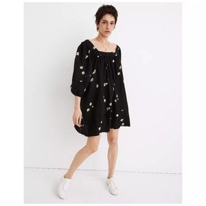 Madewell Square-Neck Pleat-Detail Mini Dress in Lazy Daisies